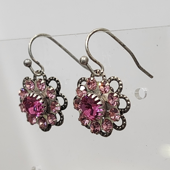 Antique-style Pink Rhinestone Floral Earrings - Picture 3 of 5